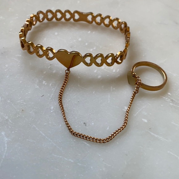 🤍4/$20 linked rose gold heart bracelet and ring - Picture 1 of 1